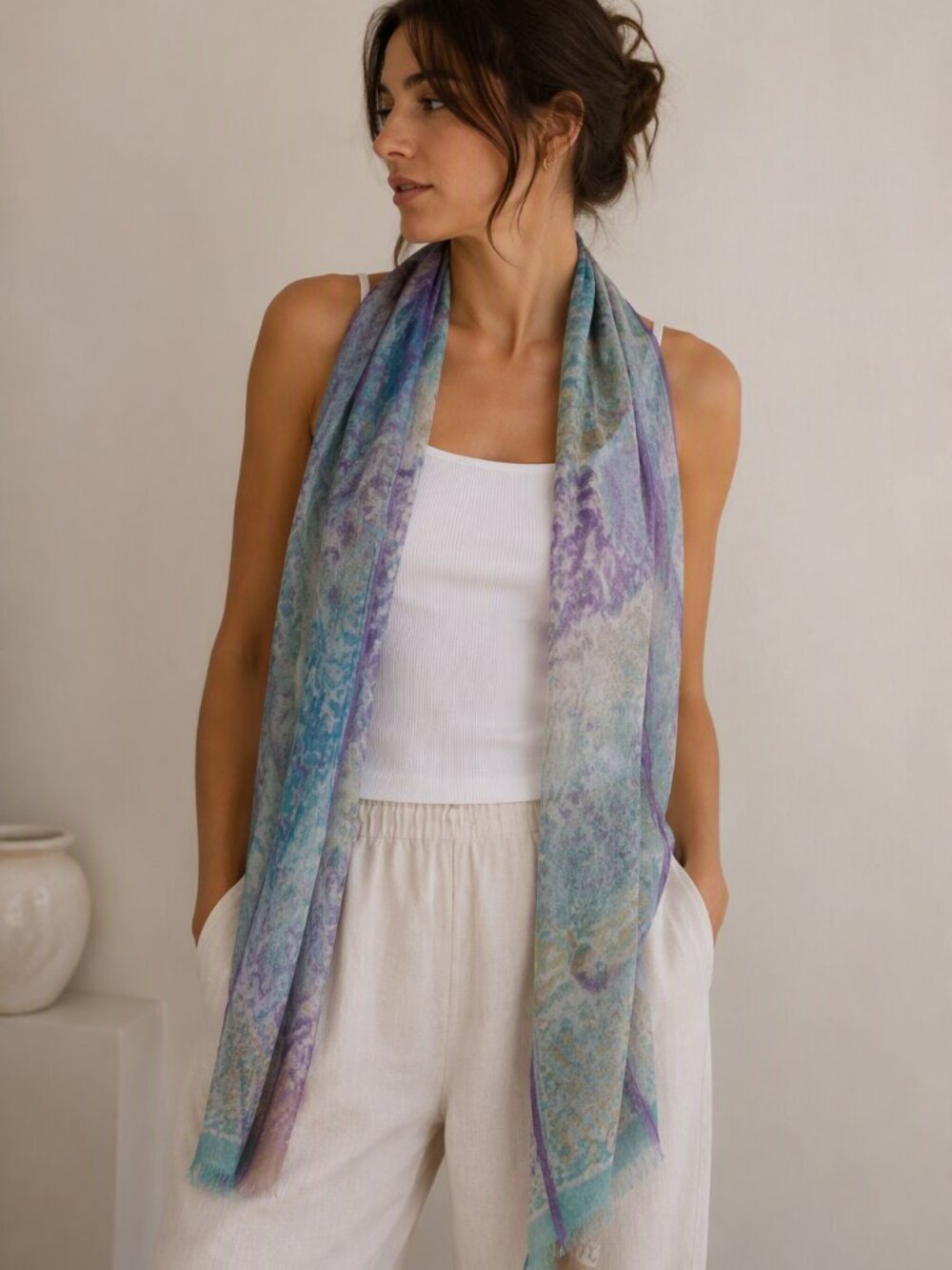 ✨ Wilfred Sheer Paisley Scarf Wrap | Teal Purple Boho Lightweight